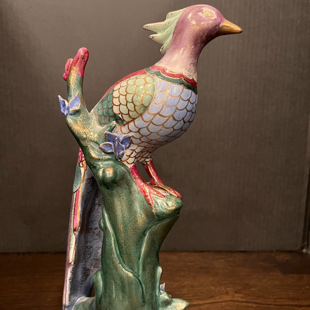 10” Vintage Japanese Porcelain Figurine Statue Multicolored Painted Peacock